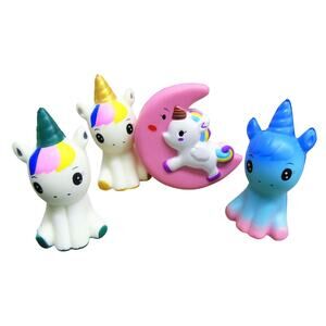 Set 4 Unicorn Horse Squishable Toys Cake Toppers Stress Relief Soft Toys New
